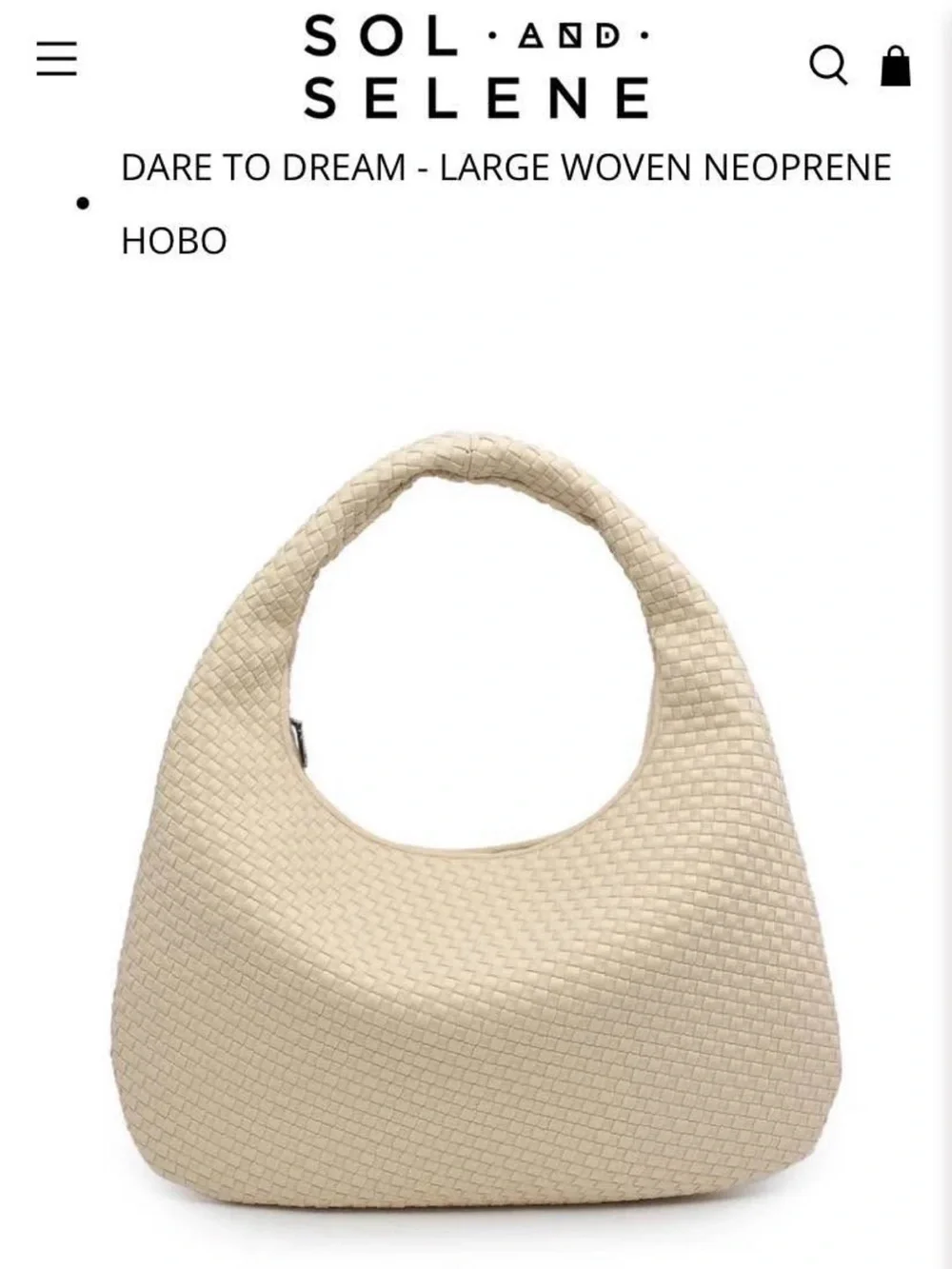 Sol and Selene Dare to Dream Large Woven Neoprene Hobo Bag NWOT Ivory/Cream